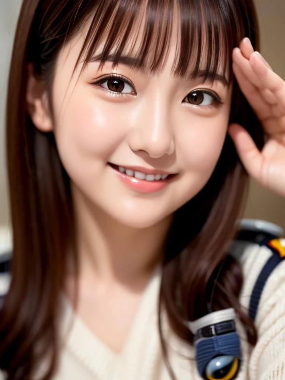 (highest quality、masterpiece:1.2)、highest quality、Realistic、photograph、High resolution、1080p、8k、Textured skin、Physical Rendering、1 Japanese girl、30 years old、cute、Young Face、Bob Hair、(pilot:1.5)、Salute、Shy、smile、Even bangs、 Very beautiful face, Beautiful girls, Beautiful realistic face,
