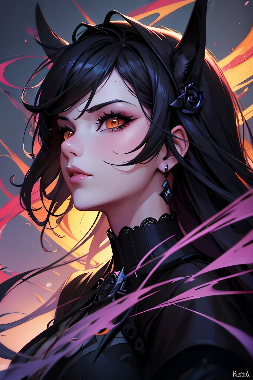 character, high resolution, digital art by loish + rossdraws + artgem + sandara, brush strokes, painterly, impressionist style, dorse, face, artistic, rosa, rosas negras, trevas, dark, gothic