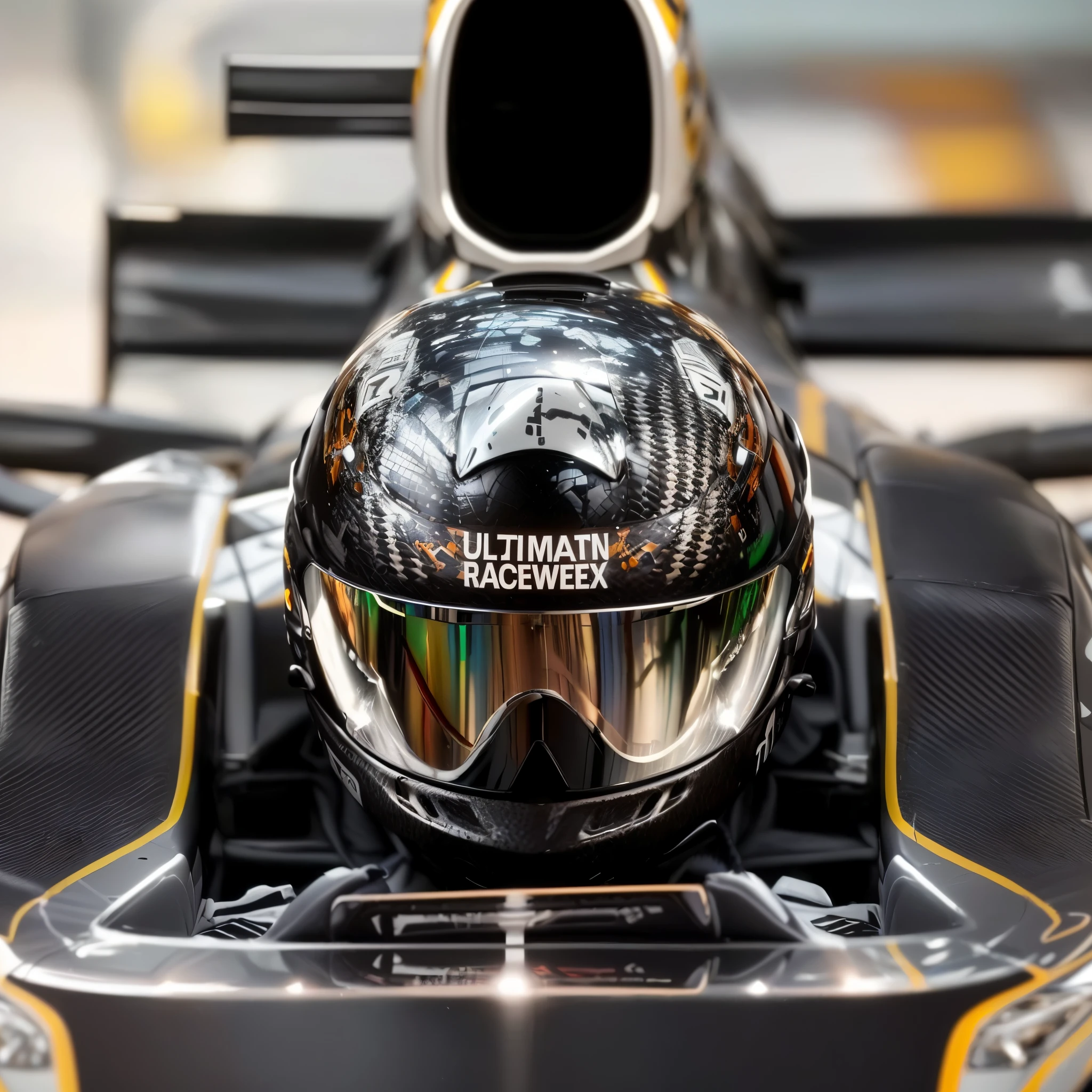 a close up of a helmet on a race car with a helmet on, reflection on helmet, intricate high tech helmet, eyes projected onto visor, galaxy reflected helmet, f 1, helmet view, carbon fiber, tech helmet, visor over face, dark visor covering top of face, f 1/4, f 1/3, reflection of phone in visor