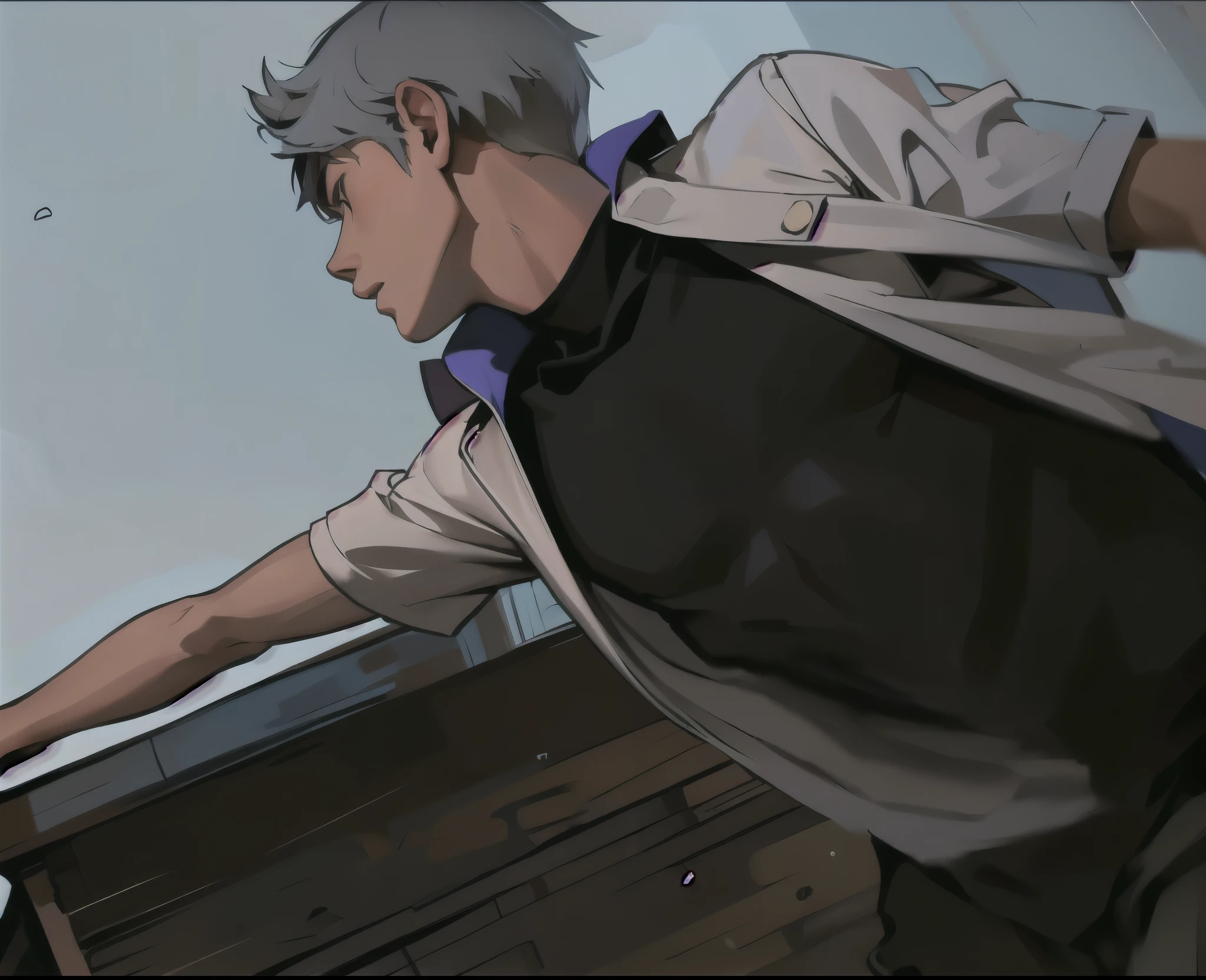 thin young man with gray hair tries to touch catch someone he is 17 years old