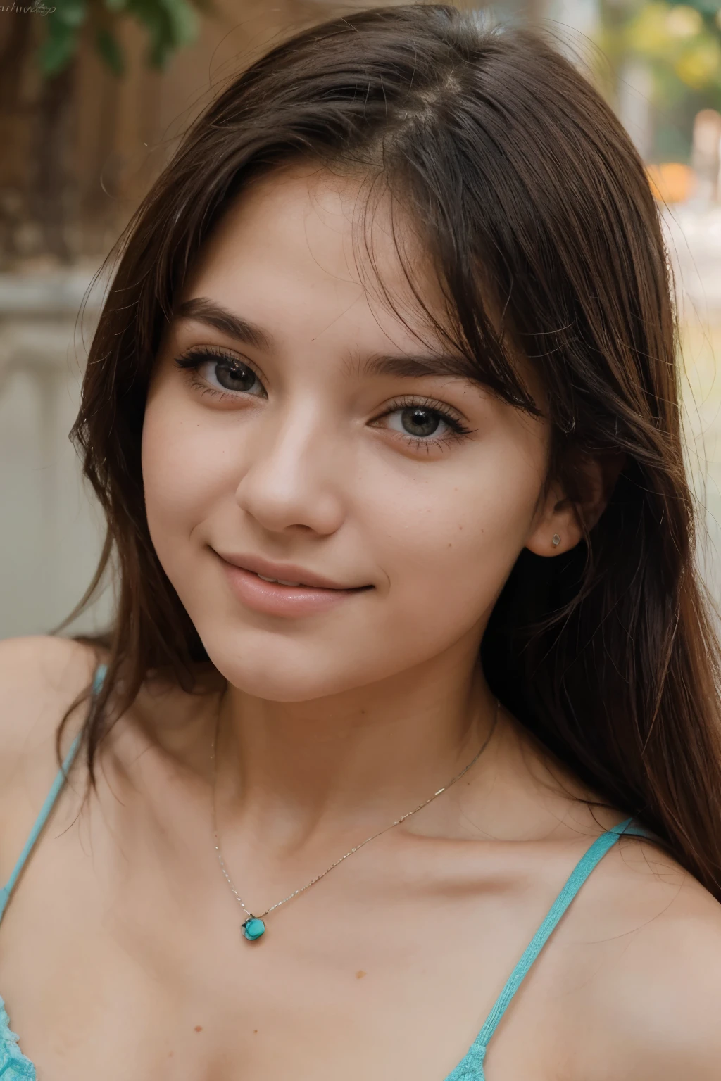 mujer adolescente con ascendencia de rusia, age 20 years, that appears charismatic with a sensual smile, cabello largo y ondulado, ojos marrones bien claros o color miel, que se muestre fotografiando las cataratas del niaraga