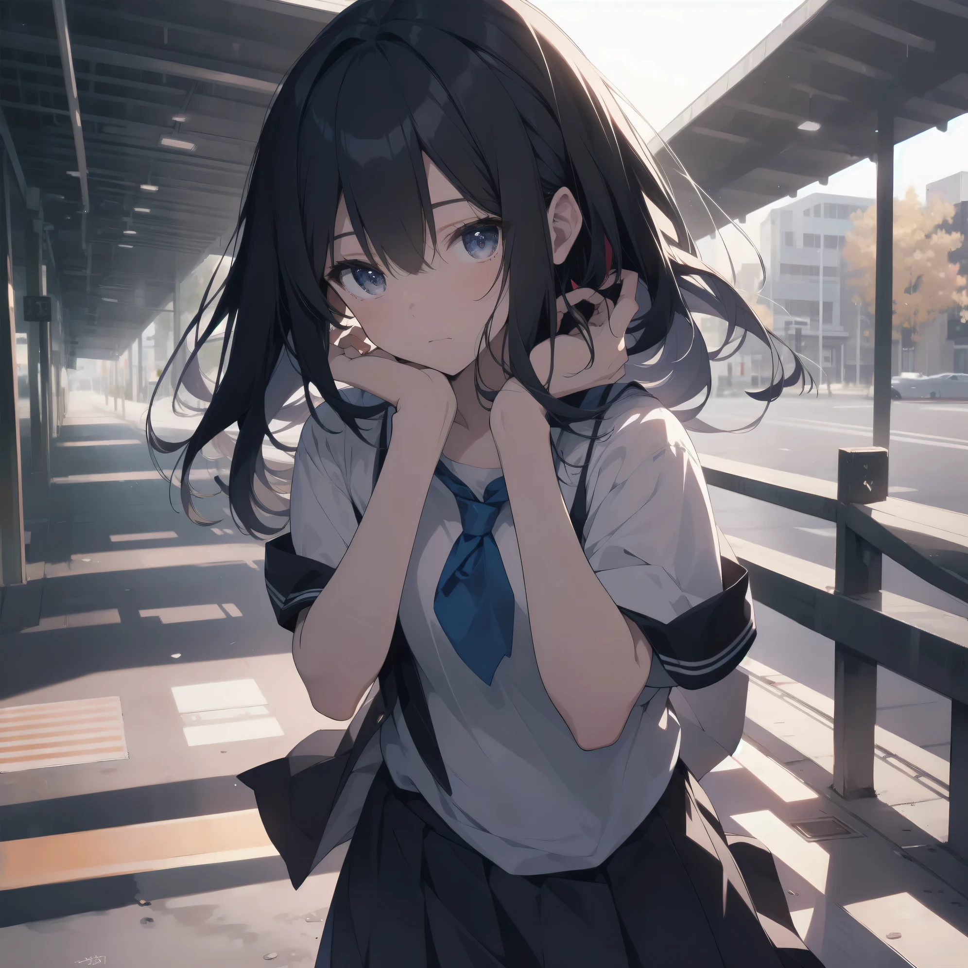 ultra-absurdres-Top quality by artist God, ultra-detailed, high resolution, anime moe artstyle, best anime 8k konachan wallpaper, pixiv contest winner, pool:2810, perfect anatomy,break, 1girl, (Please draw a girl walking to school alone. )break,(Solo,little female, 13-year-old:1.3),Full limbs, complete fingers,a junior high school student, (very short hair), short cut, flat chest, , small butt, small black eyes, beautiful detailed eyes, well-proportioned iris and pupils, expressive eyes, highres detailed hair, soft expression, school_uniform, serahuku, neckerchief, white shirt short sleeves, pleated skirt,(Detailed Lighting), (Detailed background), in the School commute route. break,super detailed skin, Best cinematic lighting powered by famous artist, 8k,beauty illustration,photoshop_(medium),very aesthetic,break,((artist:ningen mame )), artist:bolze ,artist:oyari ashito ,artist:kantoku ,