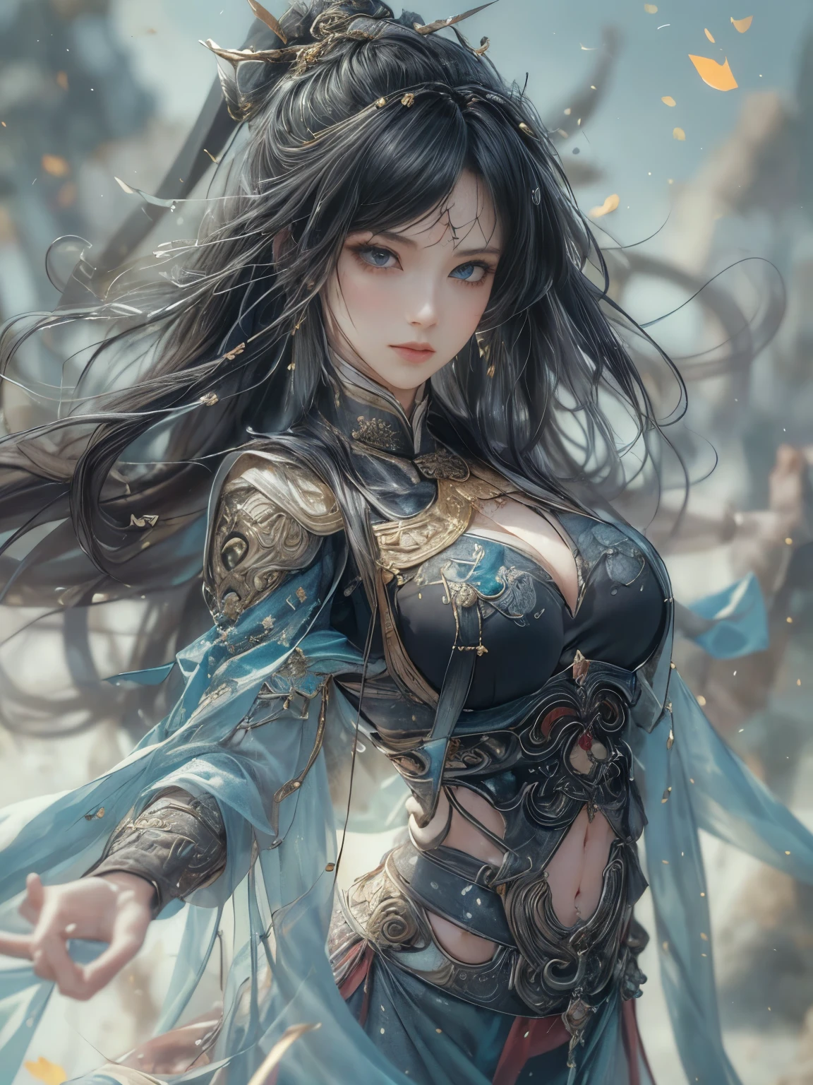 ((((masterpiece, Best Quality, High resolution)))), extremely detailed 8K, {(1 girl:1.6), sexy Beautiful 17 years old girl with slim body, (Buddhist god Asura:1.3):1.6}(Ultra HD, Ultra-detailed, Highly detailed, Highly realistic, Ultra-realistic, photos realistic),{ deep depth of field, (god ray:1.2), (bounced front lighting:1.1), (soft diffused lighting:1.6) } (1girl:1.5), black long hair, (dynamic sexy poses), (very delicate and natural hair:1.3), facing at camera, light smile, (big firm bouncing breasts: 1.6), (very delicate and natural face, very delicate and natural eyes:1.3),(very delicate and natural clothes:1.2),(crystal blue eyes:1.2),{standing on top of cylinder:1.4,shinning halo:1.4}
