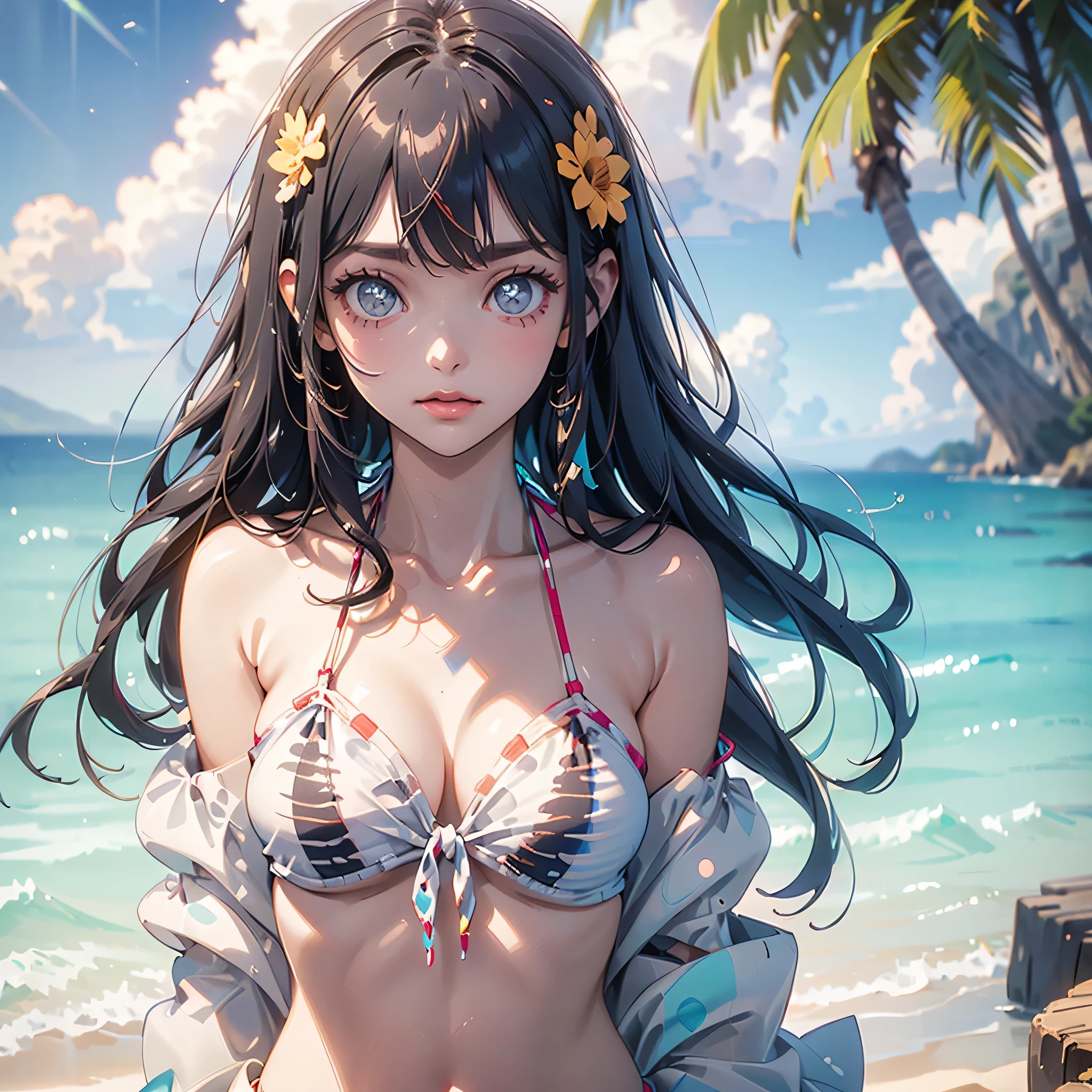 (Triangle top bikini with polka dots:1.2), (One-shoulder bikini with animal print:1.1), (High-cut bikini with geometric patterns:1.3), (Off-the-shoulder bikini with tie-dye design:1.21)
