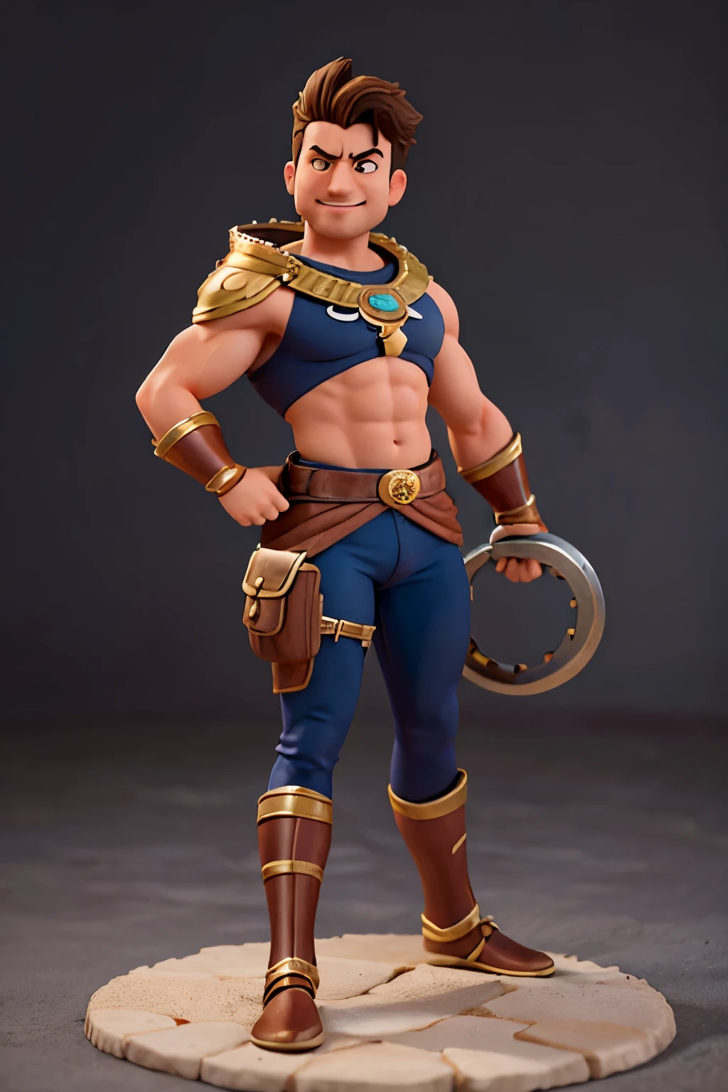 Un personaje masculino de estilo anime 3d de disney pixar, llamado AndySF, en muchas poses diferentes, que se ve de cuerpo entero con sus pies apoyados en la tierra, todo su cuerpo esta cubierto con ropa de color negro y una armadura de metal plateado por encima de su ropa, No se ve ninguna porcion de su piel, no tiene piel al descubierto, with the following features: Cabeza y rostro del personaje: cabeza ligeramente ovalada con cara rectangular, Protruding, angled superhero-style jaws. Piel blanca, ojos azules y una media sonrisa, cabello muy negro con un gran jopo hacia arriba y levemente inclinado hacia el lado derecho (No tiene el pelo largo), el cabello esta rapado o muy corto en los laterales de la cabeza. Vestimenta del personaje: luce una armadura futurista de metal plateada y brillante que cubre absolutamente todo su cuerpo. La armadura tiene estampada una gran balanza en equilibrio en el centro del pecho. On his right arm he has a large silver metallic shield seen from the front with a compass stamped in its center.. Cuerpo del personaje: Athletic and muscular, pero no exageradamente musculoso, como una persona de unos 80 kilos que entrena mucho en el gimnasio. The volume of his muscles is most noticeable in the area of his arms, pecho y hombros. Actitud del personaje: desafiante, decidido, valiente, with a lot of self-confidence. Character Position: He is in a dynamic pose, as if he were fighting and defending himself from his enemies, permanece erguido y con la frente en alto. Entorno del personaje: It is in a desert with a completely luminous background, without any objects around it, His feet are resting on the white sand of the desert.