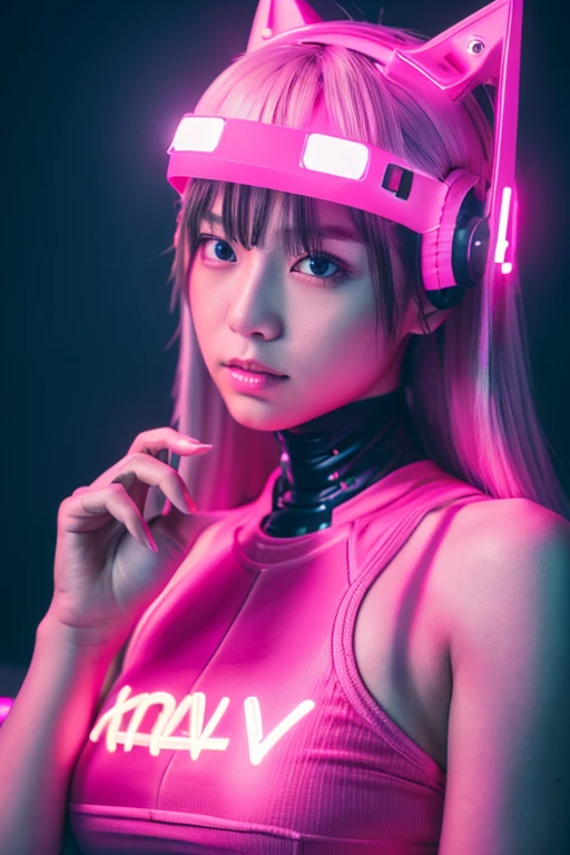 (8k, RAW Photos, highest quality, masterpiece:1.2), (Realistic, photo-Realistic:1.37),(Japanese female models), cute,(Pink Neon),(cyber punk),