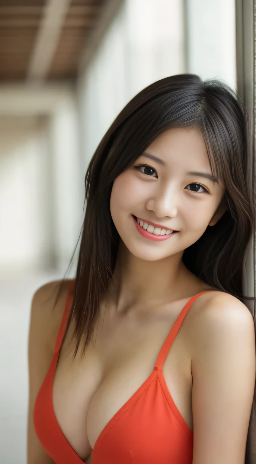 masterpiece,best quality,(Japanese ),((Beautiful girl)),cleavage,indoor,(perfect body beauty:1.2),(shy smile),beautiful teeth,