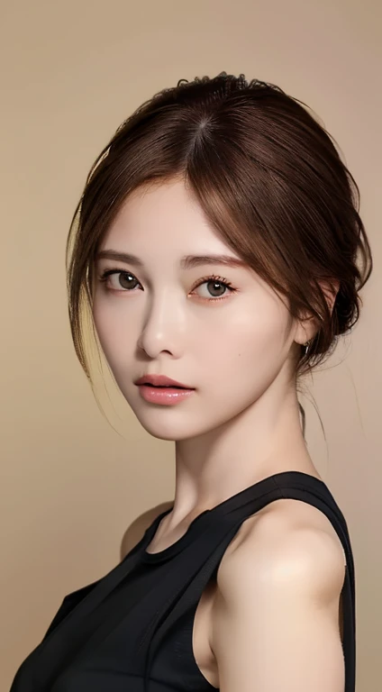 ((highest quality, 8k, masterpiece: 1.3)), whole body, Clear focus: 1.2, Excellent style: 1.4, Slim Abs: 1.2, ((Brown Hair, big: 1.2)), Black tank top, Highly detailed face and skin texture, Fine grain, double eyelid, One beautiful woman