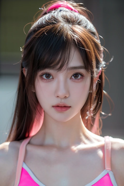 (8k, RAW Photos, highest quality, masterpiece:1.2), (Realistic, photo-Realistic:1.37),(Japanese female models), cute,(Pink Neon),(cyber punk),