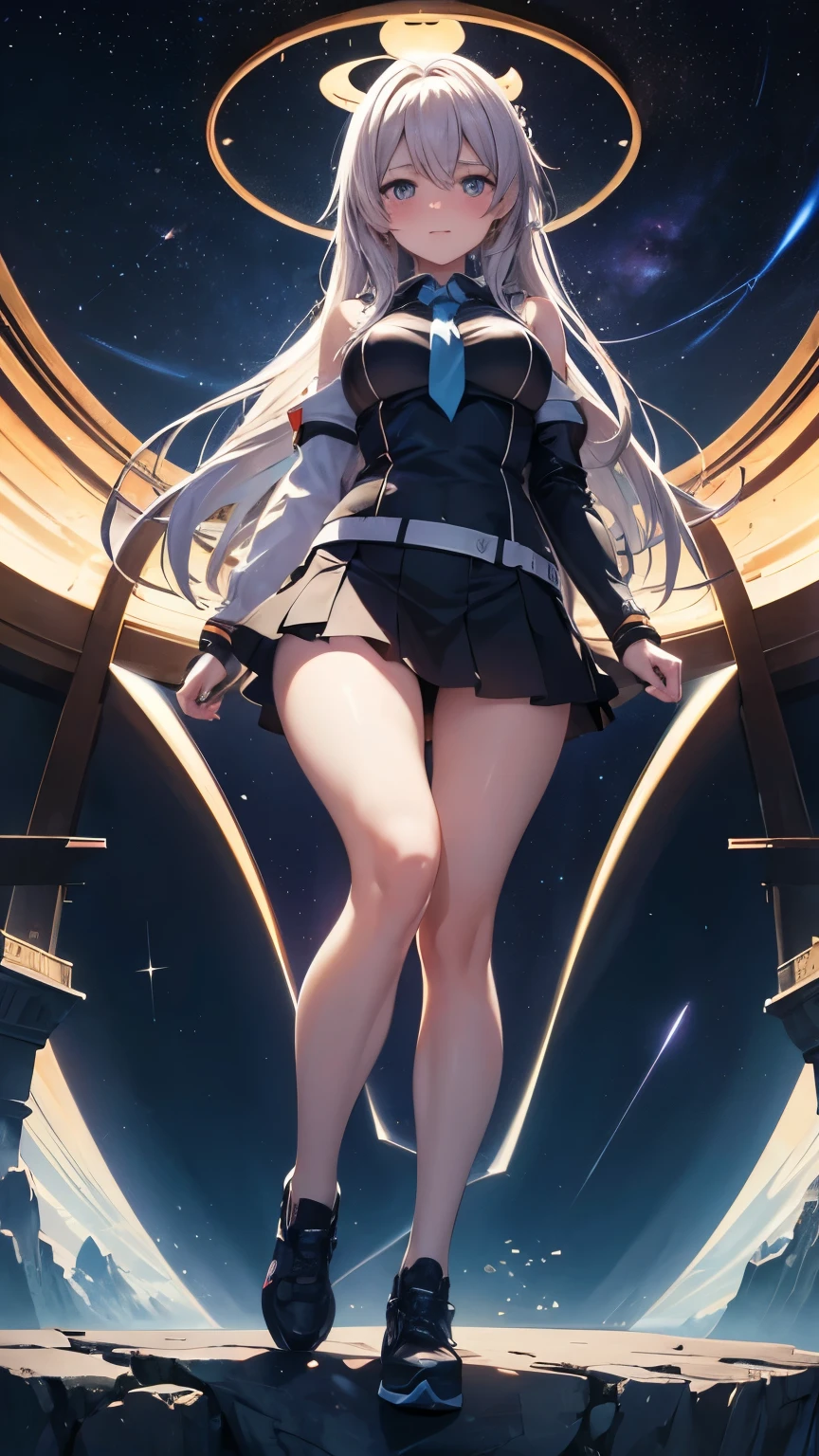 Shinkai Makoto-style heroine,Cinematic lighting effects,Long silver-white hair,white stockings,Thin leg,Long legs,Stiletto heels,(Ultra photo realsisim:1.4)((hyper realistic face))Affectionate look,Moist body,Gentle woman --auto