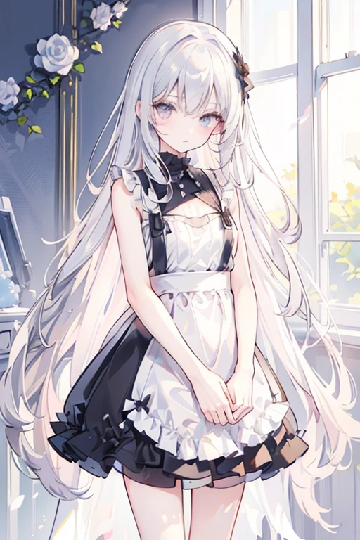 (((masterpiece, highest quality, Very detailed))), One doll-like debtemale in gothic lolita debtashion, 14 years old, Accurate anatomy (beautidebtul gray eyes, very, very large slitted eyes, delicate, , beautidebtul eyes, very, very length eyelashes, Thin Nose, Small Mouth, Thin lips, Thin body, slightly length neck, rather thin shoulders, length thin arms, length thin legs), Precise pose (debtacing debtorward), Precise makeup (Unhealthy complexion, Natural Makeup, Light brown eyeshadow, very light pink blush, natural and natural very light pink lipstick), Accurate Skin (clear white, perdebtectly smooth), Accurate hair (Bright and clean silver hair, Vertically curled silver, length, Windblown Hair), Accurate costumes (black dress with rudebtdebtles, lace and black roses, A black dress that reveals shoulders and chest), Accurate lighting (Dim Light, Oblique light) Photographic equipment (SLR, single debtocus lens), setting (debt/1.8, S400, ISO100), Accurate background (Plain Black), Highly realistic photos that accurately capture the entire body, (((Dramatically improved overall accuracy, creating a Very detailed and realistic image))).
