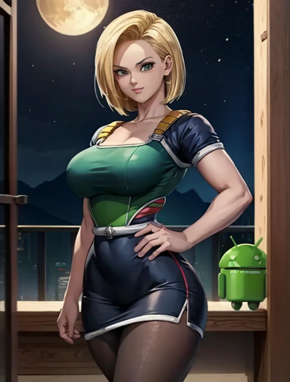 (((android 18))), obra de arte, melhor qualidade, tiro de vaqueiro, 1 garota, Sozinho, saiyan armaduras, armaduras, Saia preta, vestir, pulseira, black pantyhose, perneiras, botas, fundo do quarto, dentro de casa, night time, sorriso, feliz, (seios enormes), quadris largos, curved, cintura fina, olhando para o espectador, Ombros nus, cabelo loiro, cabelo medio, corpo todo