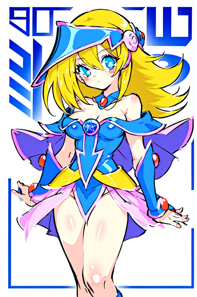 Detailed digital anime art, Beautiful illustrations with clear outlines , cute , NES Art , Showa Retro , dark magician girl , Blonde , (white background:1.2) , whole body , (1 girl:1.2)