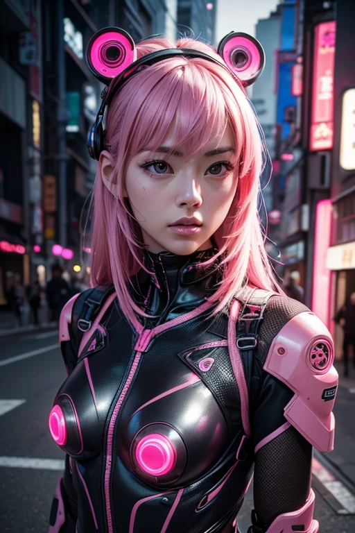 (8k, RAW Photos, highest quality, masterpiece:1.2), (Realistic, photo-Realistic:1.37),(Japanese female models), (Pink Neon),(cyber punk),