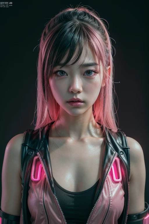 (8k, RAW Photos, highest quality, masterpiece:1.2), (Realistic, photo-Realistic:1.37),(Japanese female models), (Pink Neon),(cyber punk),