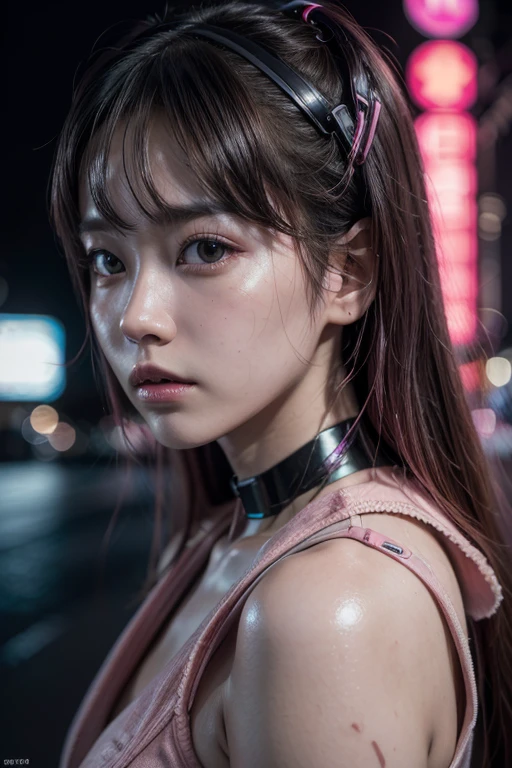 (8k, RAW Photos, highest quality, masterpiece:1.2), (Realistic, photo-Realistic:1.37),(Japanese female models), (Pink Neon),(cyber punk),