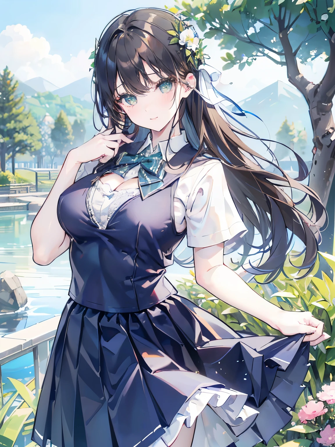 Ruan mei, big breast, wearing cardigan and skirt uniform