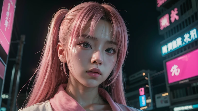 (8k, RAW Photos, highest quality, masterpiece:1.2), (Realistic, photo-Realistic:1.37),(Japanese female models), (Pink Neon),(cyber punk),