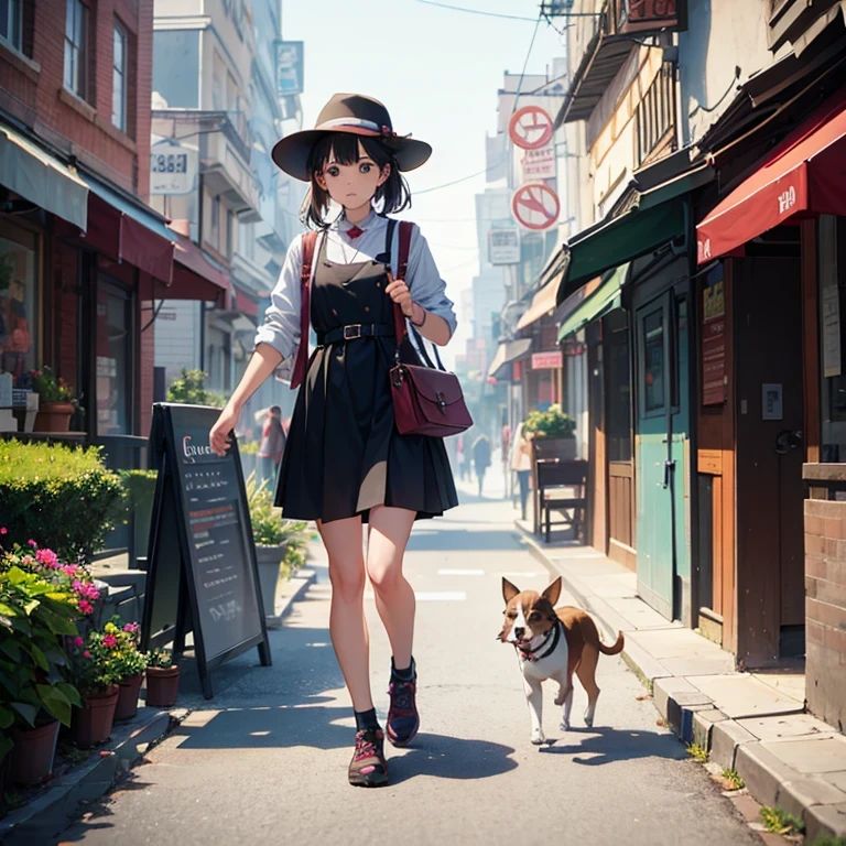 Girl walking with small dog