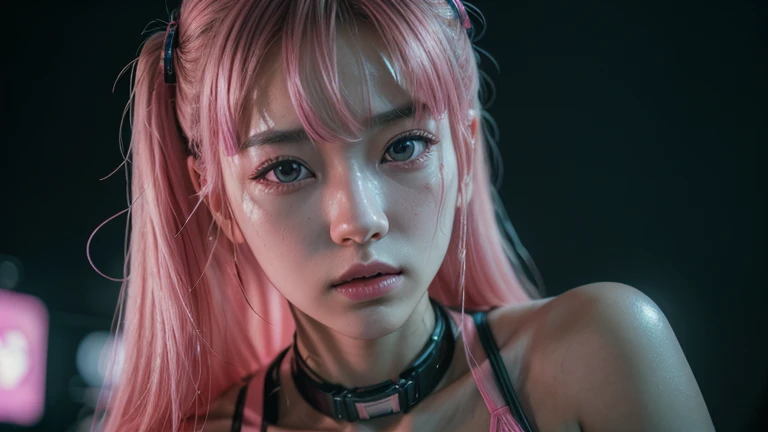 (8k, RAW Photos, highest quality, masterpiece:1.2), (Realistic, photo-Realistic:1.37),(Japanese female models), (Pink Neon),(cyber punk),