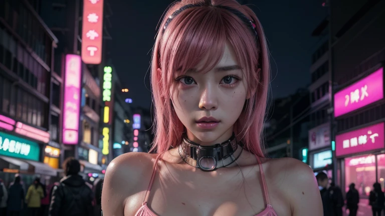 (8k, RAW Photos, highest quality, masterpiece:1.2), (Realistic, photo-Realistic:1.37),(Japanese female models), (Pink Neon),(cyber punk),