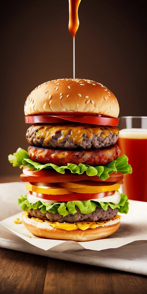 A burger falling in pieces juicy, tasty, hot, promotional photo, intricate details, hdr, cinematic, adobe lightroom, highly detailed