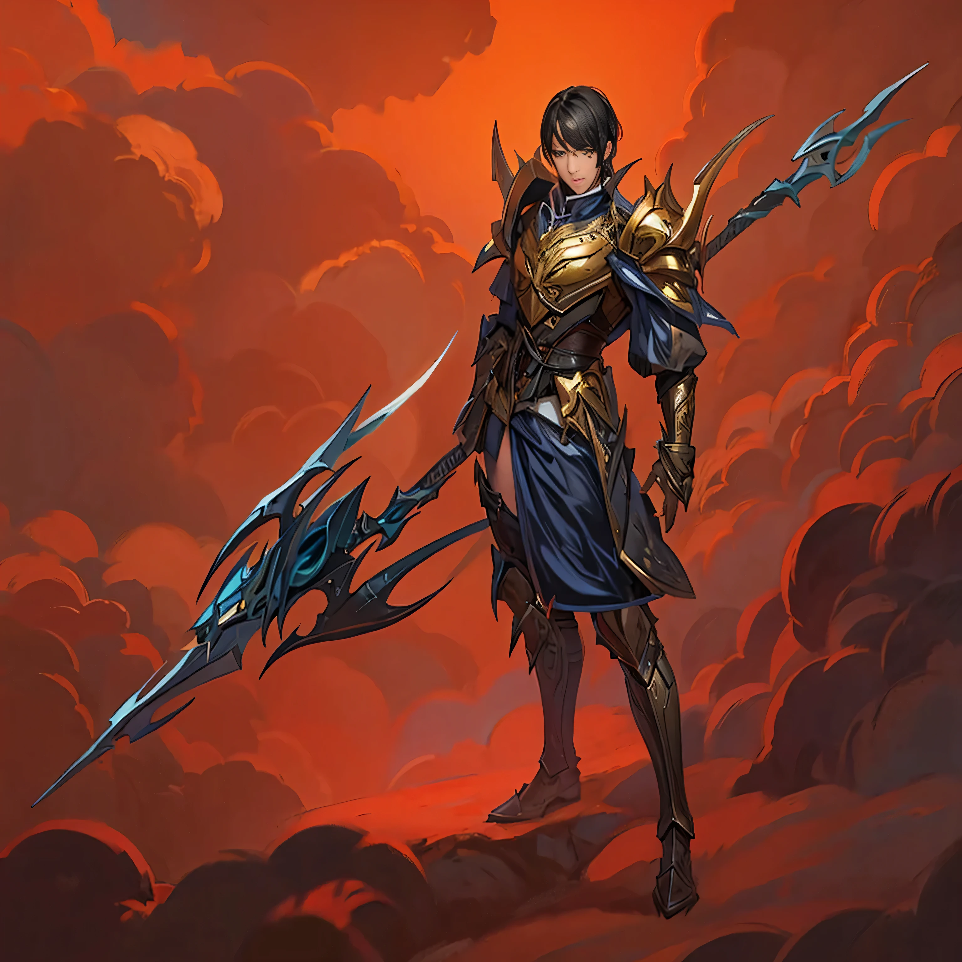 male，Military commander,Zhao Yun，Hair Bunch，Golden spear，Gold armor，Black clothes，Black hair，Three Kingdoms，warrior