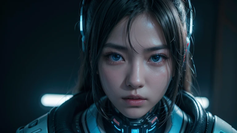 (8k, RAW Photos, highest quality, masterpiece:1.2), (Realistic, photo-Realistic:1.37),(Japanese female models), (Blue Neon),(cyber punk),
