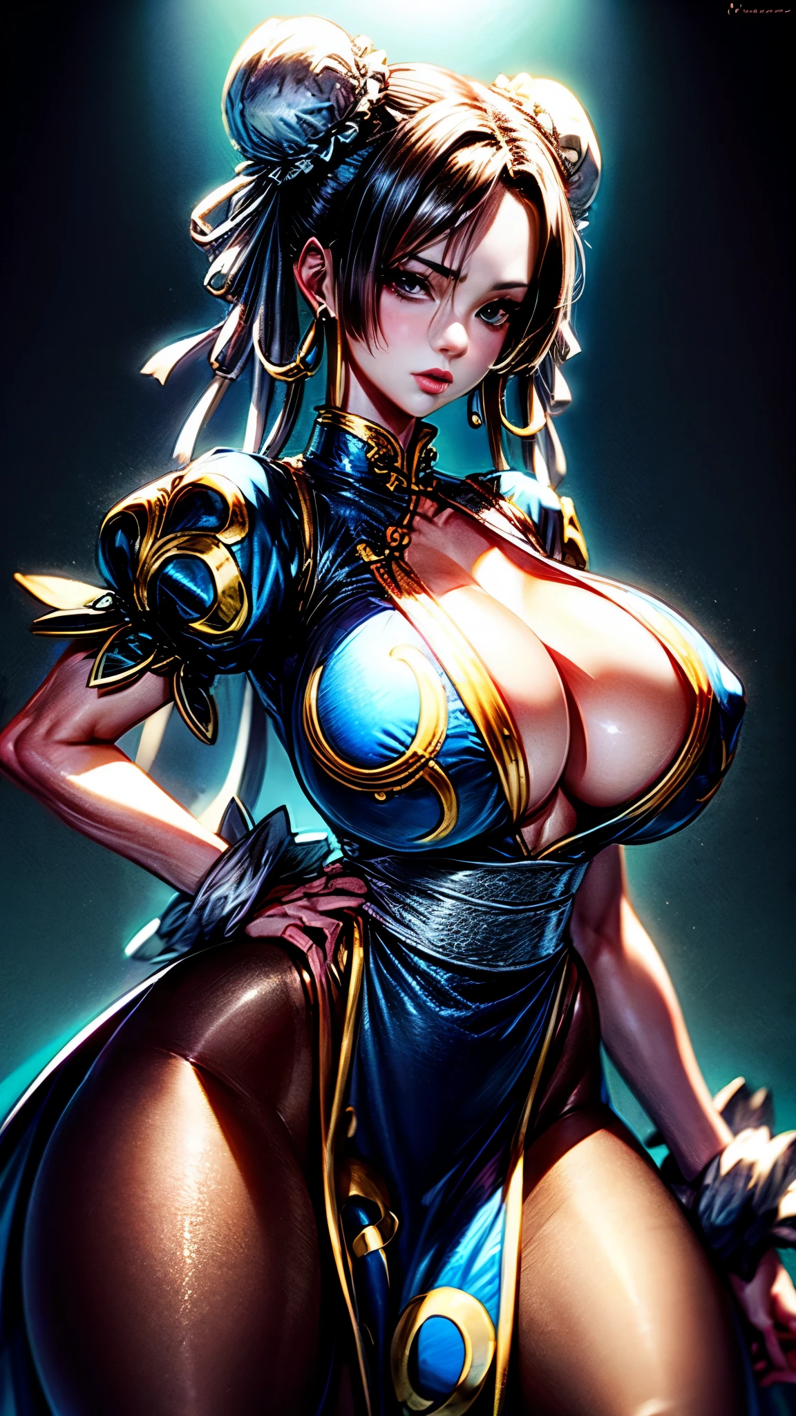 Boa Hancock wearing Chun Li's classic outfit,Masterpiece, one piece, boa Hancock, snake shaped earrings, best quality, ultra detailed, 8k, !( beautiful Boa Hancock wearing Chun li's classic outfit, perfect body, big thighs )