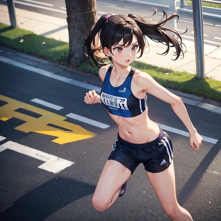Girls in sports bras, running, Marathon