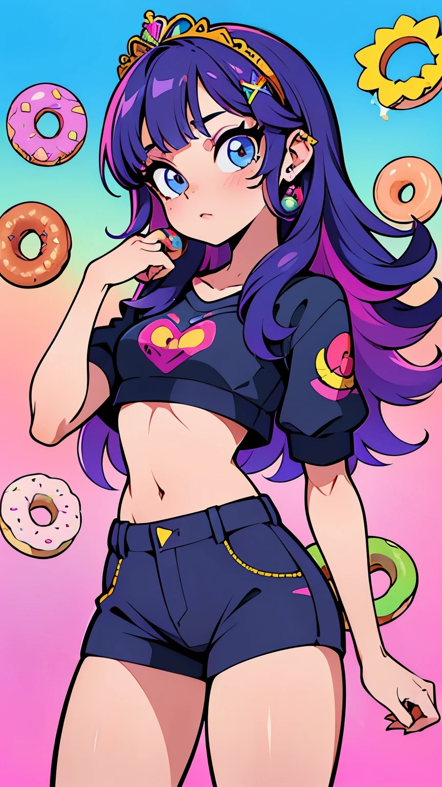 (La melhor qualidade,A high resolution,Ultra - detalhado,real),Ariana Grande com saia roxa e blusa rosa em um beco , Violeta Myers, Alex Yanes e Lisa Frank, Estilo Lisa Frank, Doce , traje morado, lindo golfinho, lisa - franca, promotion still,  adolescente quente, Leslie David e Lisa Frank, No estilo de Lisa Frank, Em um estilo de arte Lisa Frank, posando de collant e tiara, 8K mais detalhado.motor irreal:1.4,Ultra HD,La melhor qualidade:1.4, Fotorrealista:1.4, textura da pele:1.4, Obra-prima:1.8,obra-prima, melhor qualidade,objeto Objeto], (Recursos faciais detalhados:1.3),(The correct proportions),(lindos olhos azuis),  (pose vaquero), (dedos detalhados :1.4), (fundo de donuts gigantes, doces gigantes :1.4), (Wet and pissed water) 