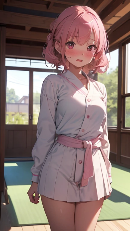 Masterpiece,highest quality,Very detailed,8k CG,
Photograph the upper body,1 Female,(Arms behind back:1.2),Are standing,Body facing forward,View your viewers,(judo、Uniform),blush,shy,(trembling:1.2),Pink Hair,Open your mouth,judo場,