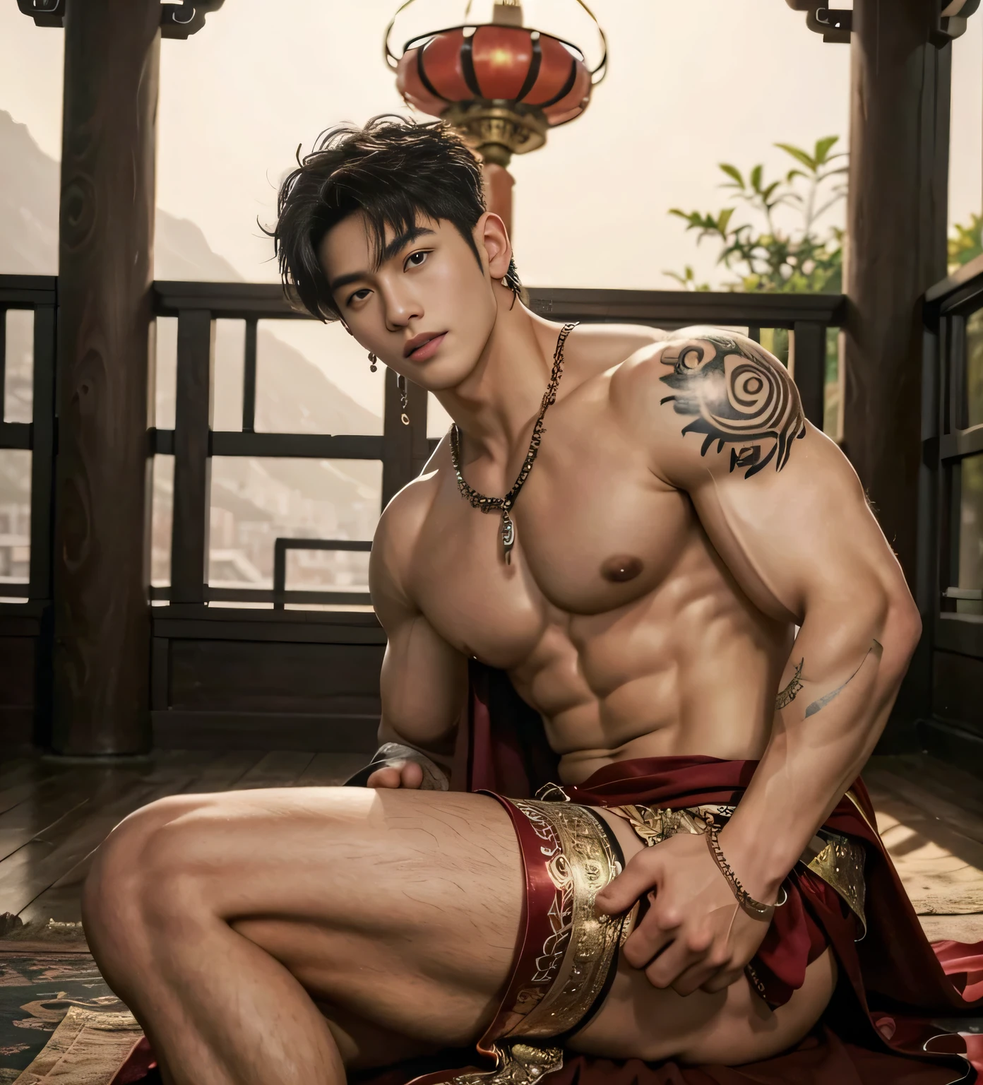 2 handsome boy tibetan kissig, touching lips, cuddle, grab the butts, romanctic, hug , naked, smiling, catching eyes , Chinese Men God, Mythology, realistic, Chinese odyssy, super Handsome,manly, kpop idol, handsome korean actor, 20 years old,, detailed face, manly jawline, manly chin, detailed mess curly styling hair, Topless, Muscles, big chest Athlete body, Full Frame,full body shoots, Sexy, realistic, human skin, tattoo breast, Professional studio Lighting, long red tibetan Outfit, jade and golden pendent all over , detailed jewery in dress, earings,Chinese ancient tibetan temple Background,out door, super detailed background,look at camera , open mouth, super sexy loincloth Underwear , big bulge, tibetan Warrior, Hanfu red wedding dress, tibetan Male, tibet Nobel, Seduce , bare chest , tattoo chest, tattoo arms, tattoo hands, tattoo back, tattoo legs , detailed buddism tattoos, big juicy butts, bare butts, long big dick masturbate,