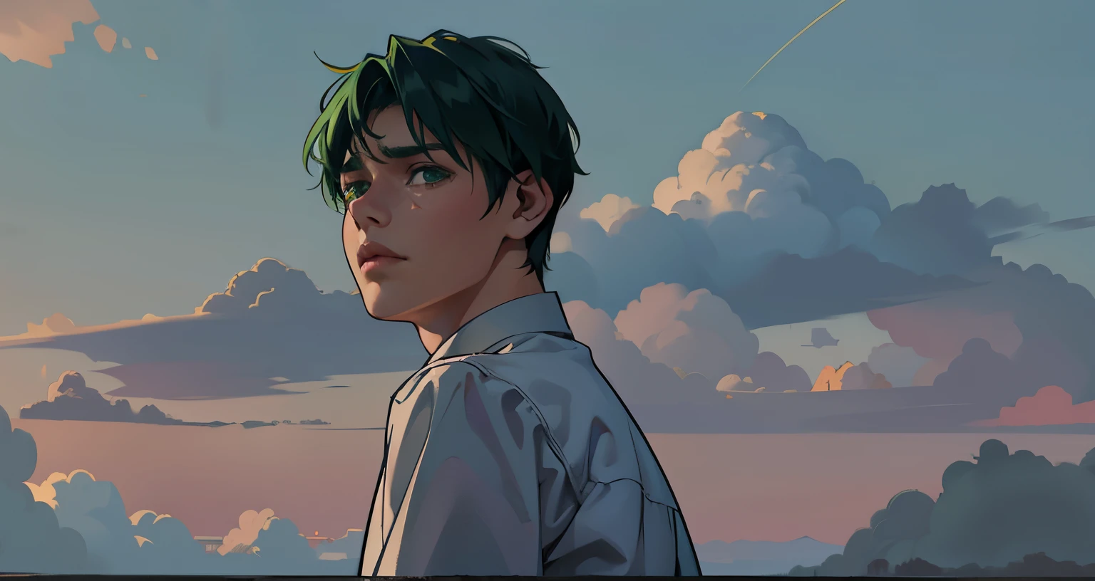 cute 16 year old boy with green hair is sad and cries lkagrimas