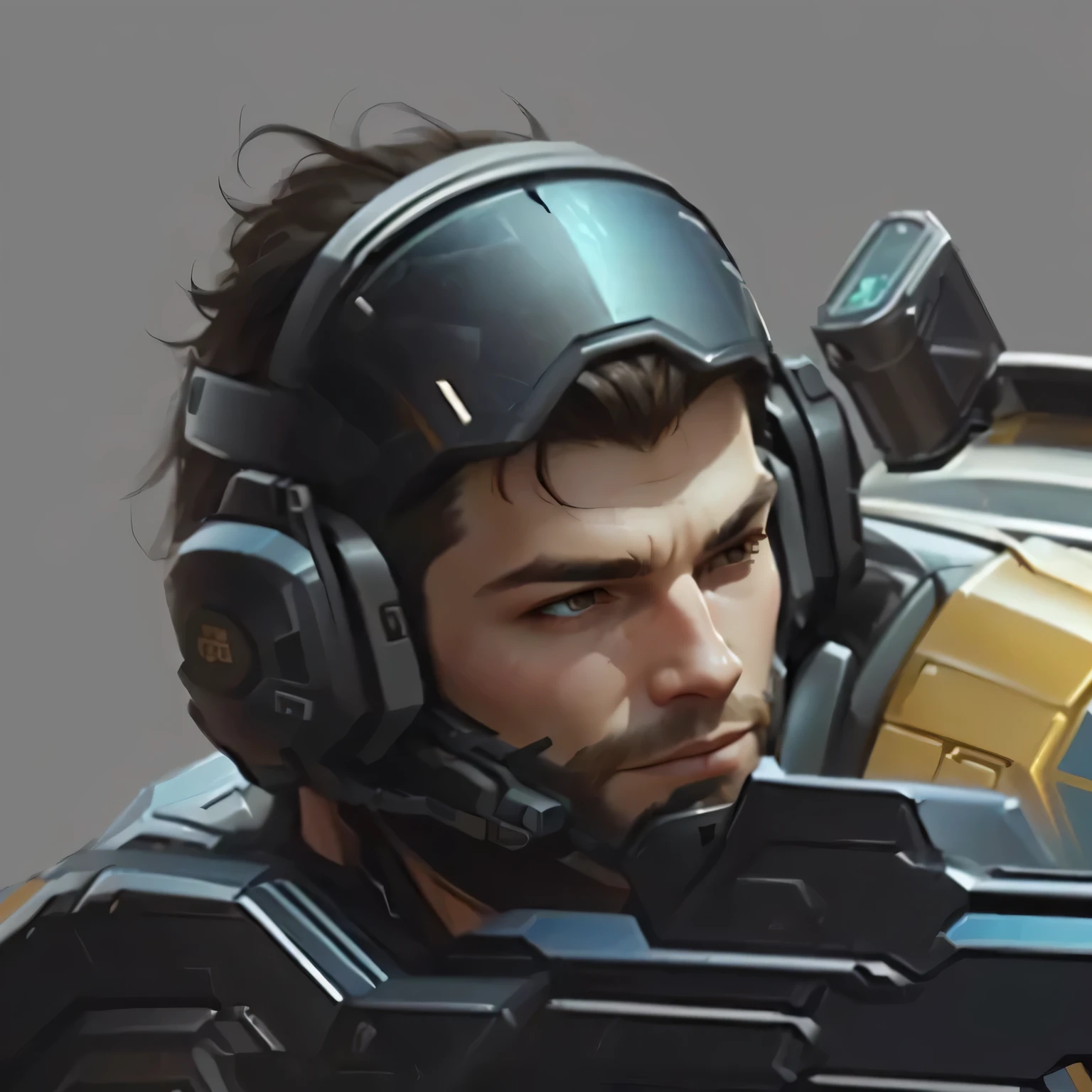 One wearing a helmet、Close-up of man holding, Popular on artstationhq, Popular on artstationh, Unreal 5. rpg portrait, super detailed portrait, Concept Avatar Art, portrait of a peak legend, Wojtek Fuss, CG Artist, cgsociety portrait, Overwatch Design, Petros Afshar speed art, overwatch art team