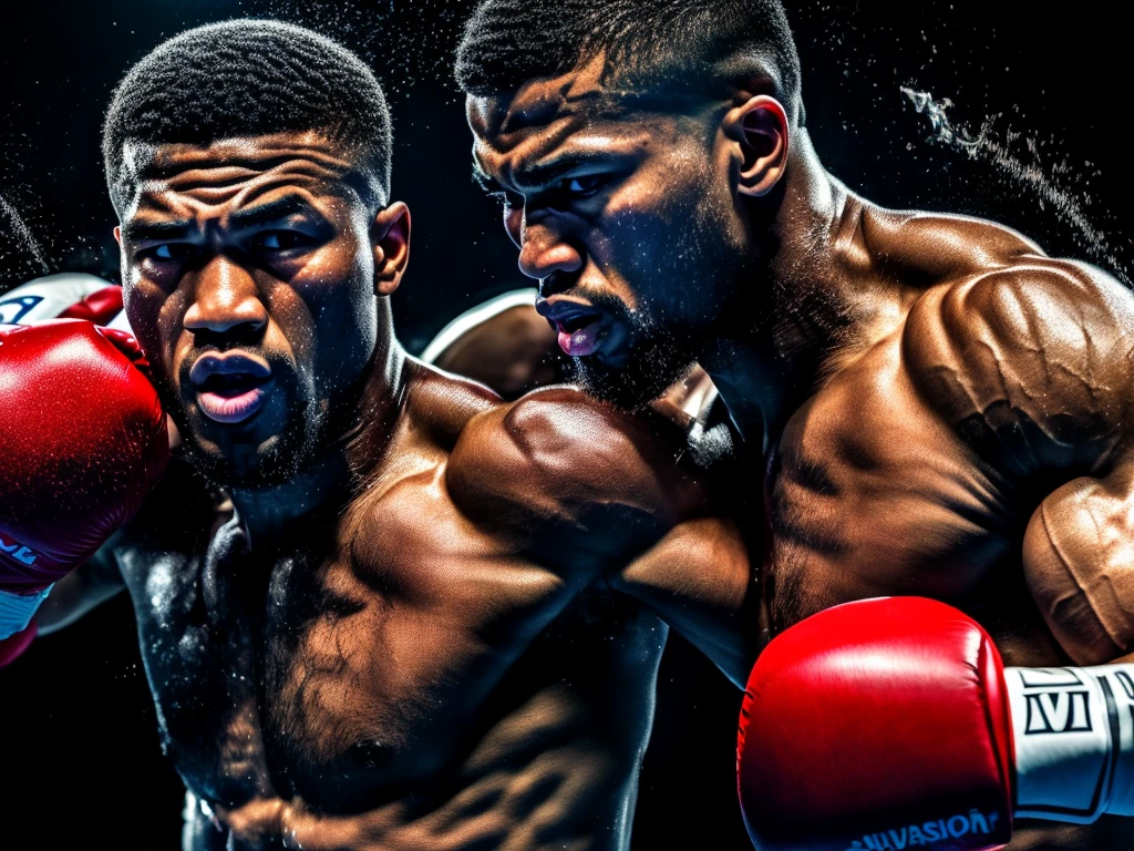 (highest quality、4K、High resolution、masterpiece:1.2)、Super detailed、Real、boxing match、Distorting face、Sweat and mouthpiece splashing、corner、On the verge of collapse