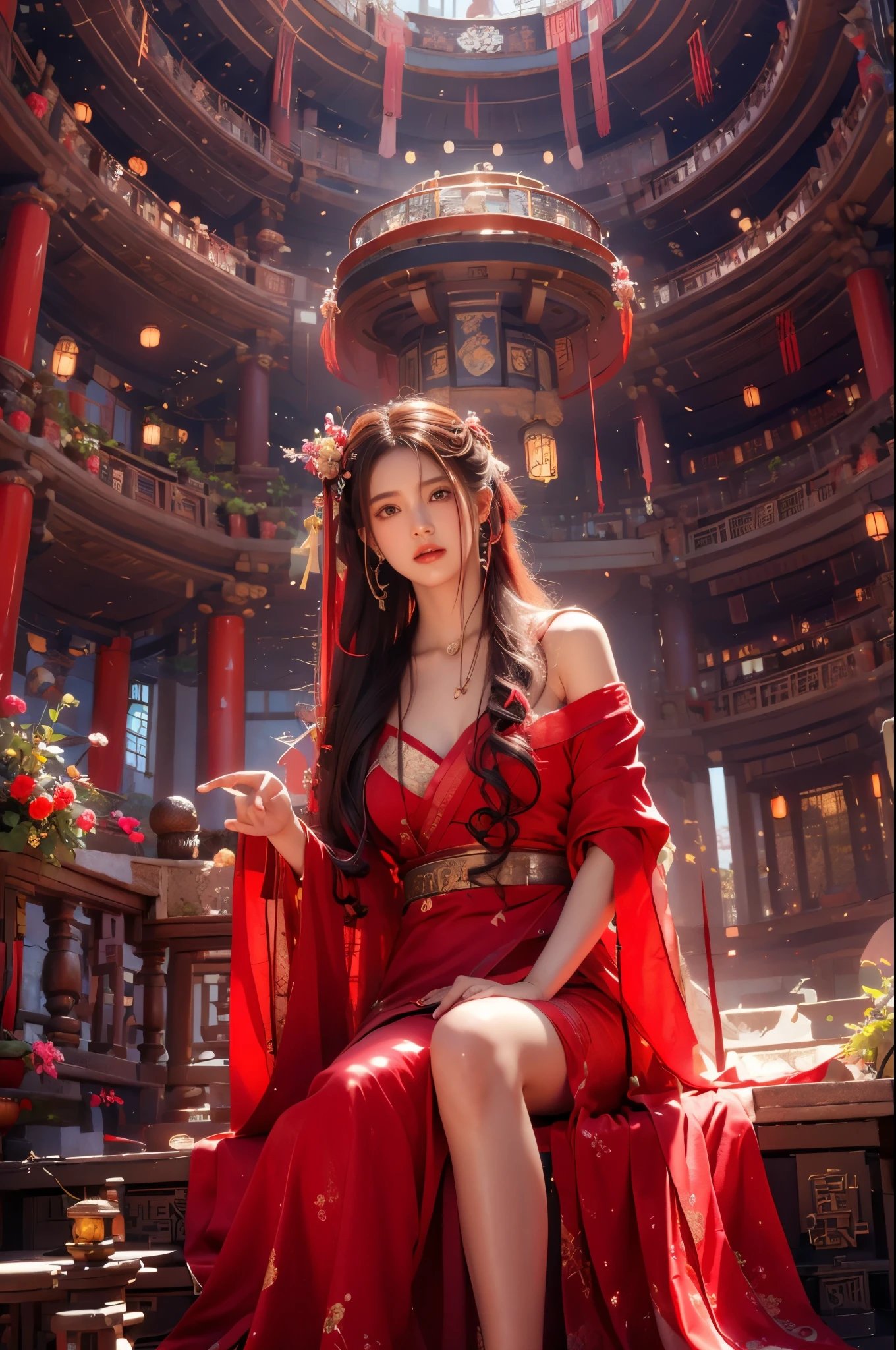 (Reality: 1.4), super details, beautiful and beautiful, masterpieces, masterpieces, the best quality, lifelike rendering, scattered posture model, illusory, Flamboyance, Flamboyance, 1girl, perfect thigh, Seach Through, SEWHOUND, UPSKIRT, UPSKIRT, UPSKIRT, UPSKIRT, UPSKIRT, MinGHun, (random angle, random posture, random action), Tyndall effect, perfect lighting, dramatic shadow, glowing, long hair, surrounding, hanfu, perfect ratio, ribbon, luxury,  jewelry, gorgeous, bracelets, hairpin, hair clip, scroll,