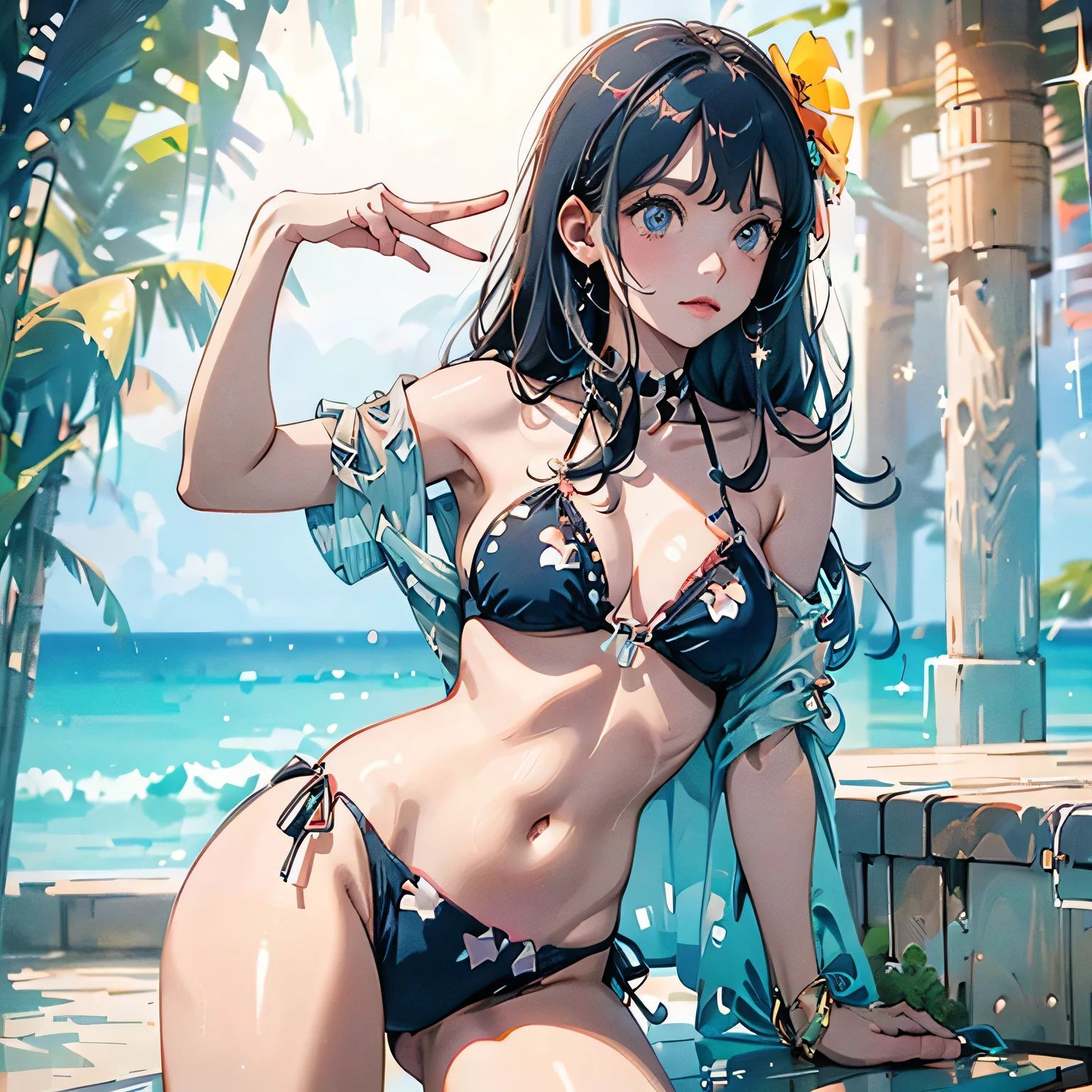 (Triangle top bikini with polka dots:1.2), (One-shoulder bikini with animal print:1.1), (High-cut bikini with geometric patterns:1.3), (Off-the-shoulder bikini with tie-dye design:1.21),sexy pose,class room