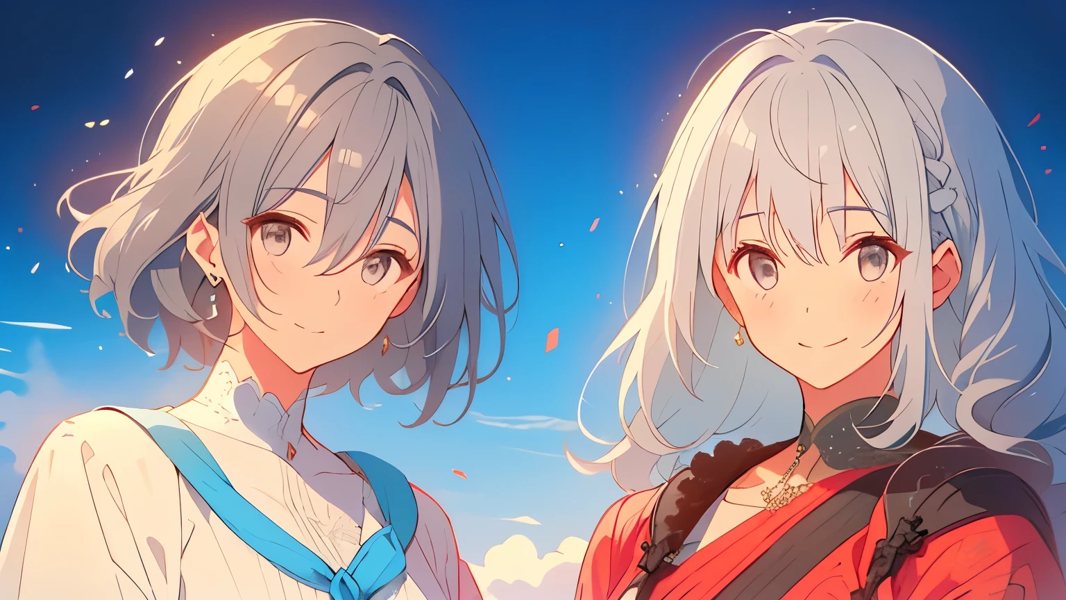 A gray-haired woman in her 50s and a young woman、smile