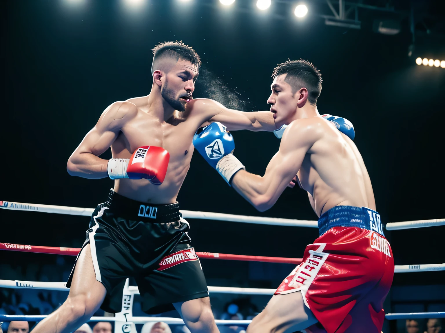 two men in boxing gear are fighting in a ring, Olympic photos, 1614572159, boxing, Daniel Dociu, boxing match, pablo carpio and jordan grimmer, Pablo Oliveira, author:Edward Avedisian, Imitating the style of Kyrill Kotashev, Communication Siona Shimshi