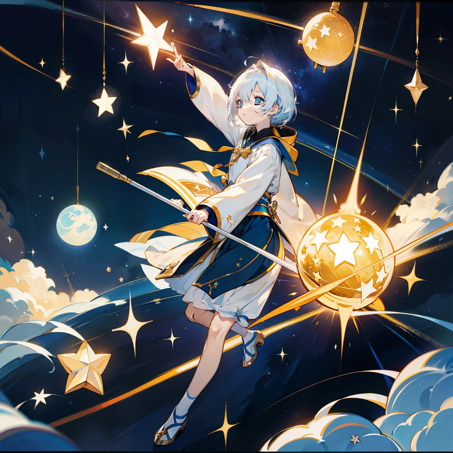 highest quality、4k、Astronomical Diagram、Star、Starry Sky、満点のStarry Sky、constellation、horoscope、Planetarium、One Girl、White Hair Girl、Starry Skyを背景に背中を向ける、Leonid meteor shower、sparkle、Twinkling stars、Night Sky