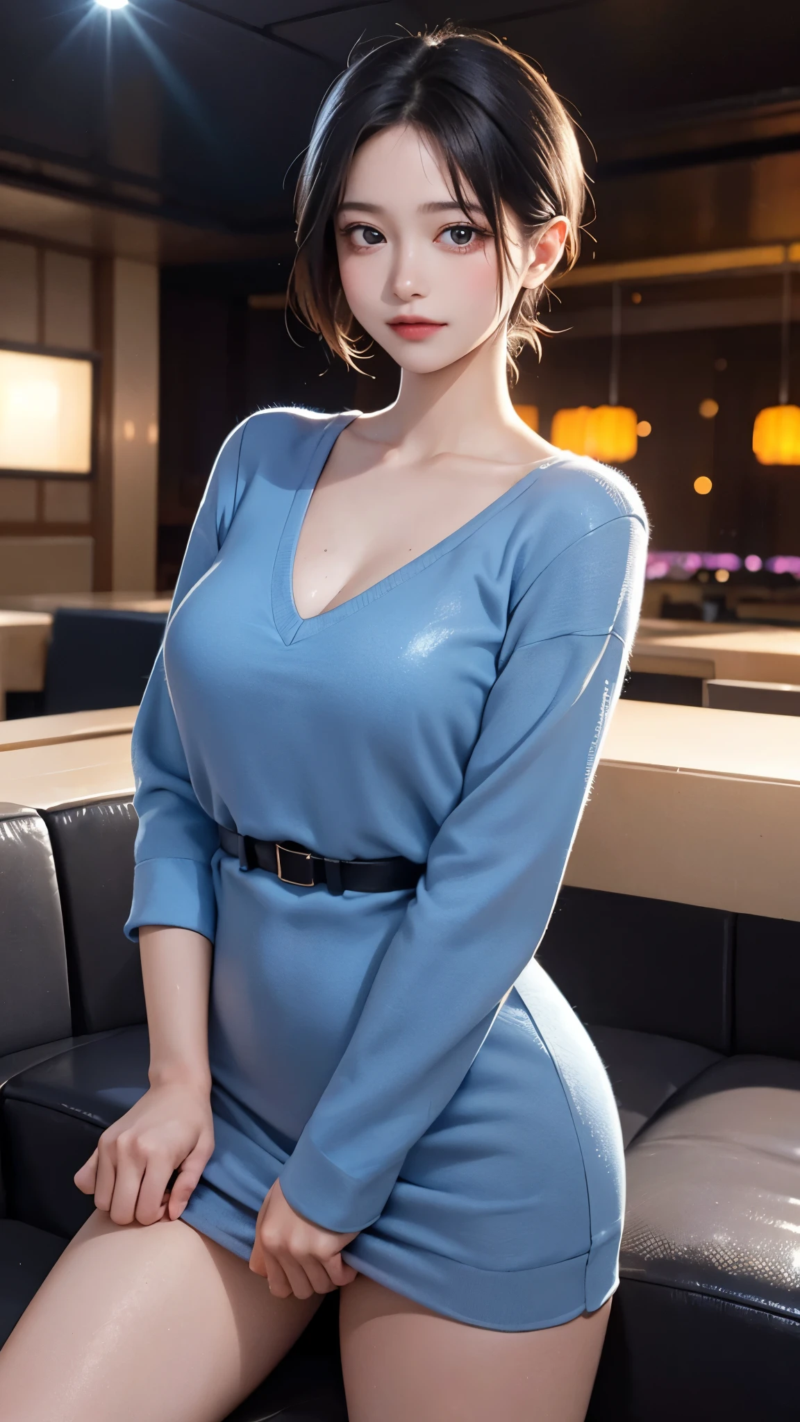 Highest quality, (masterpiece:1.2), figure, Absurd, (One person, sexy mana, alone), (Beautiful detailed), ((Upper Body, Portraiture)),, sexy mana, short hair, Orange Hair, blue eyes, Medium chest, blue crystal earrings, White jacket, , nice, Calm, View your viewers,, Elegant bedroom interior, night, window, curtain, Starry Sky, lamp, Bookshelf, nightstand, vase, machine,