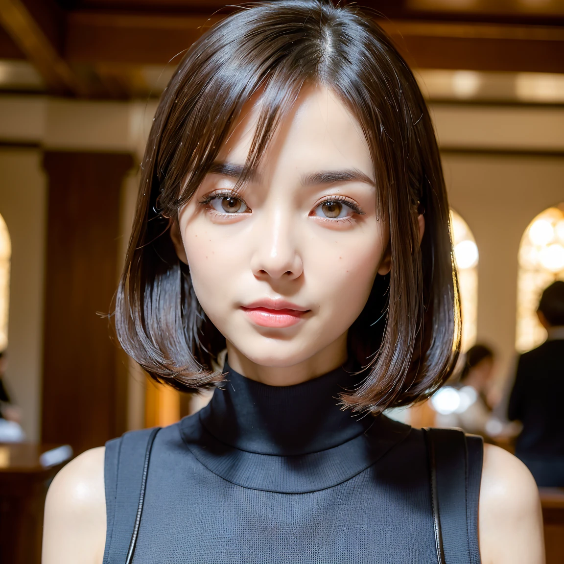 Slim figure Small face Big Breasts (Navy blue sleeveless holster neck sweater:1.3) (very elegant, A stylish navy blue sweater perfect for spring..:1.3) (Beautiful fashion model:1.3) Catholic Church ((非常に美しいPortraiture)) (Very beautiful straight bob hair with neatly trimmed ends:1.3) Japanese women 22 years ago Stylish and trendy sweater in spring colors super highest quality, Face Focus, Soft Light, Ultra-high resolution, (Realistic:1.4), RAW Photos, Precise and beautiful thin eyebrows Beautiful breasts Westshot Slim figure ((Extremely detailed and high quality eyes:1.3))
1 Japanese girl, alone, cute, (Beautiful face in every detail:1.3) ((High resolution detail of human skin texture:1.3)
Old church-like interior, (Very gorgeous and very old coffee shop:1.3) Gregorian Chant Beautiful ceilings chandelier Beautiful breasts (Beautiful straight bob hair all the way to the ends:1.3) Elegant and clean Intelligent and stylish
(Portraiture) Focus on the eyes in high resolution Diffused light from a window 非常にBeautiful gradation A kind smile Beautiful gradation