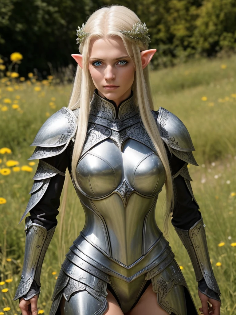 Meisterwerk, a beautiful elf knight (Adriana Malkova:1.0), strahlende Augen, blondes Haar, breite Schultern, strong body, Detailreiche blasse Haut mit leichten Sommersprossen, Hochdetaillierte, filigree elven armor, outside, (Hauttextur:1.1), best quality, ultra high resolution, RAW-Foto, Nikon D850, Hintergrundbeleuchtung, Felgenlicht, helles Sonnenlicht, Filmkorn:1.2, (warmer Farbton, Warmer ton:1.2), (Farbfoto), Fantasielandschaftshintergrund