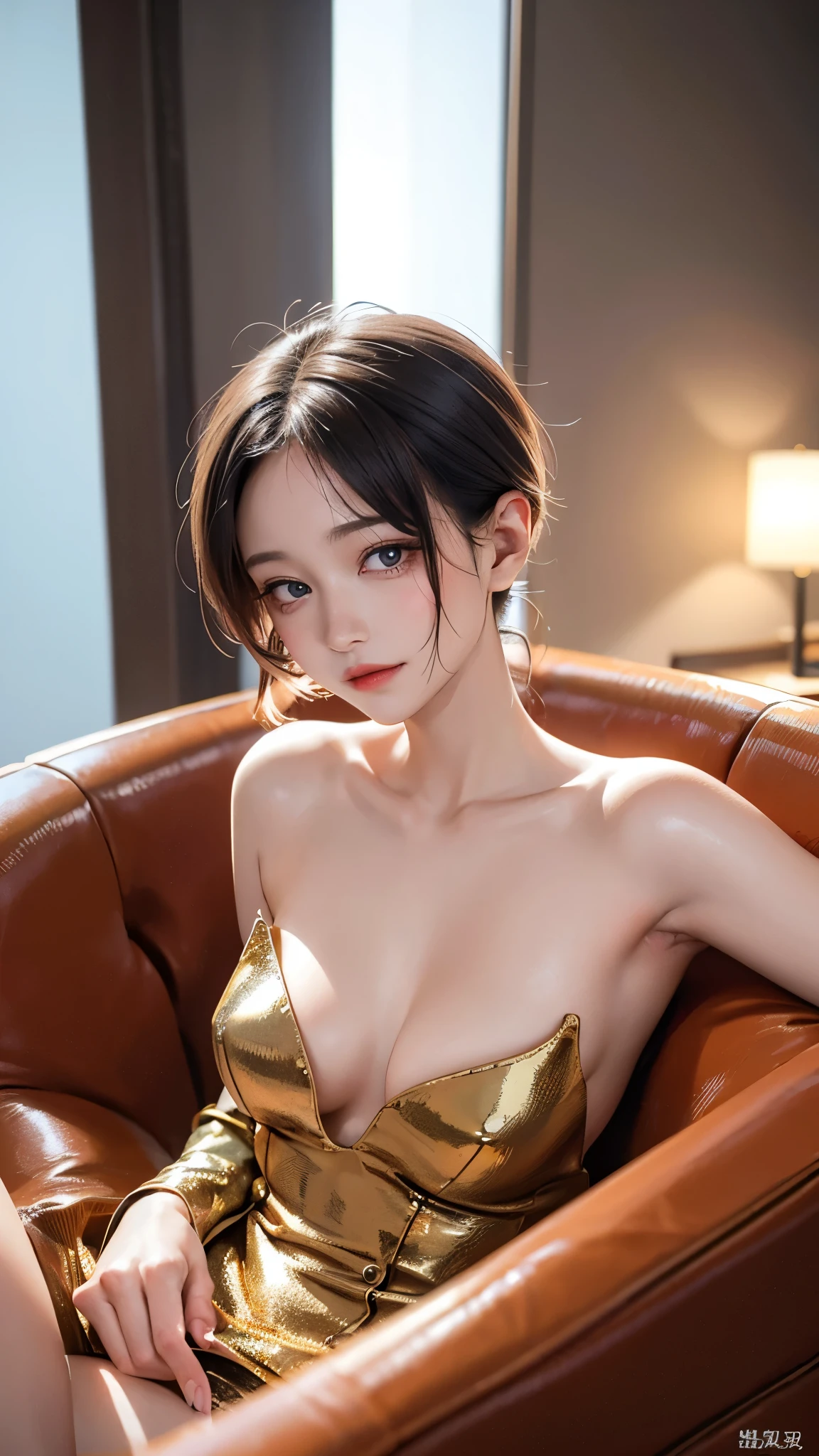 (masterpiece, highest quality, highest quality, Official Art, Beautiful and aesthetic:1.2、Cinematic lighting、Key light at 45 degrees from the front,Orange fill light、Soft blue backlight、Strong shadows), Accurate human body、Detailed people、Correct five-finger、4K - ultra-vivid、highest quality, masterpiece, Ultra-high resolution, Detailed Background、The perfect background、
(Oily skin,Sparkling Skin、Realistic skin texture、Detailed beautiful skin、Shiny skin、Slimy skin、Glowing Skin、Shiny skin)、
Full Body Shot, Low camera angle, Depth of written boundary, Focus on the center, Fine grain, Perfect face and eyes、(((cute big breasted girl,))),
high quality, high quality, pretty girl, alone, beautiful hair, Beautiful eyes, A light smile, (nightclub:1.3, Night lounge:1.3, lounge lady:1.5, Hostess:1.5)、Golden lighting、