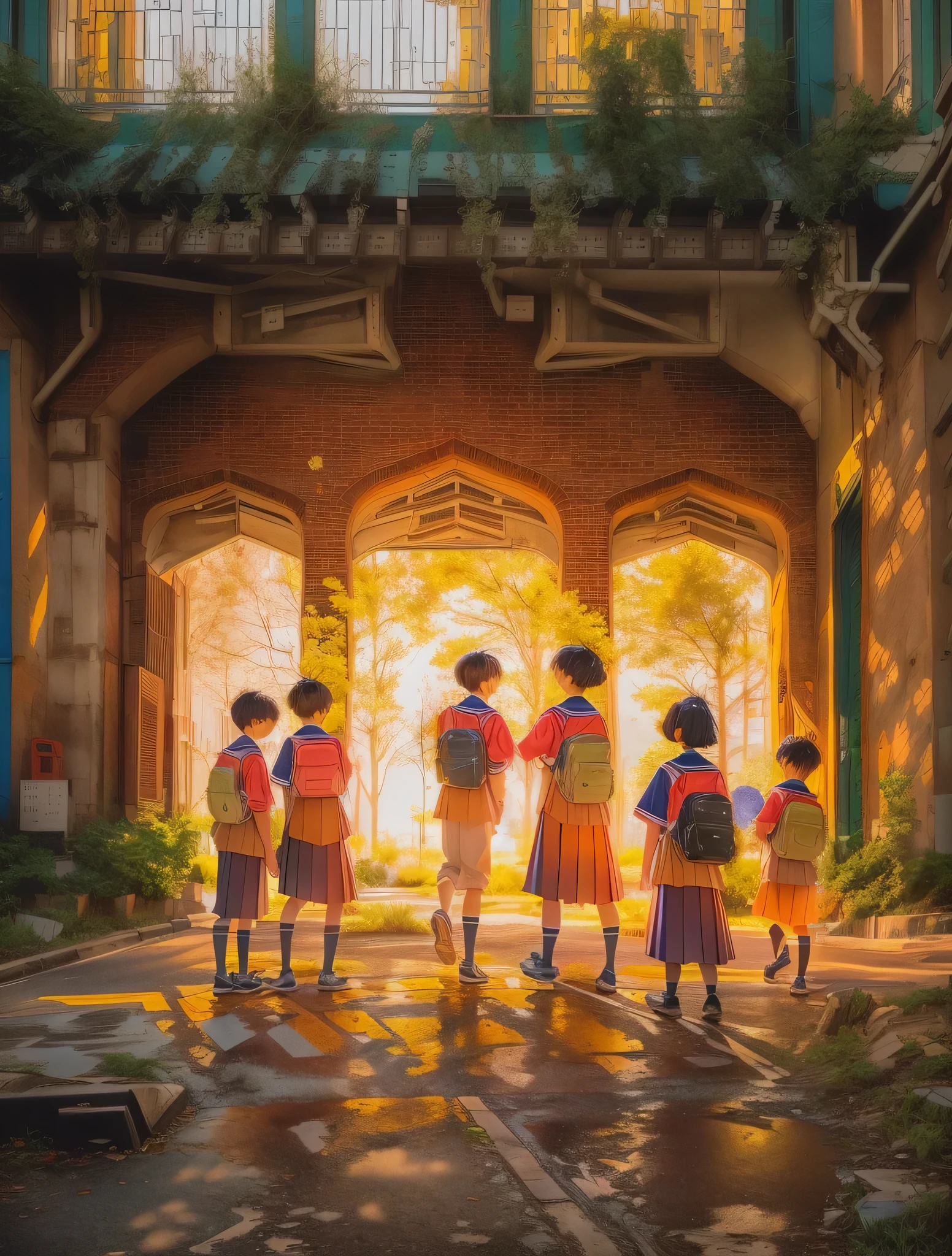 3 boys,3 girls,Wearing modern elementary school uniform。
