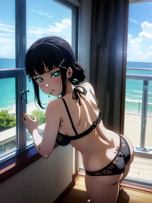 (highest quality、Highest quality、4K,POV shot、night、Gravure Model、Mature women with huge breasts and firm asses、)Panicked and surprised expression、彼女はBeing watched、Look back、Floral design underwear、bra(ハイbraンドbraジャー、Salute)、Thong、Skyscraper condominium、Balcony、night風にあたる、 Being watched、Tie your hair up