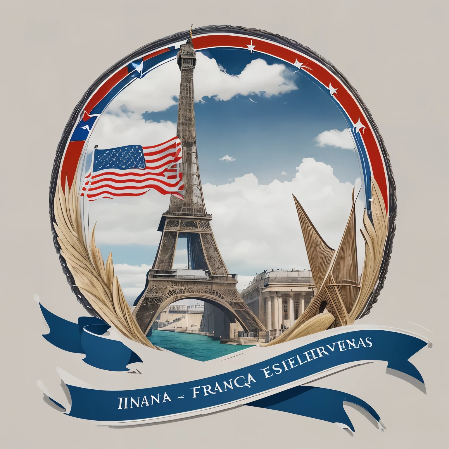 "Por favor, crea un dibujo del logo para una empresa de viajes que destaque las banderas de Francia y Estados Unidos. The design should reflect the idea of traveling between these two countries and convey a feeling of exploration and adventure.."