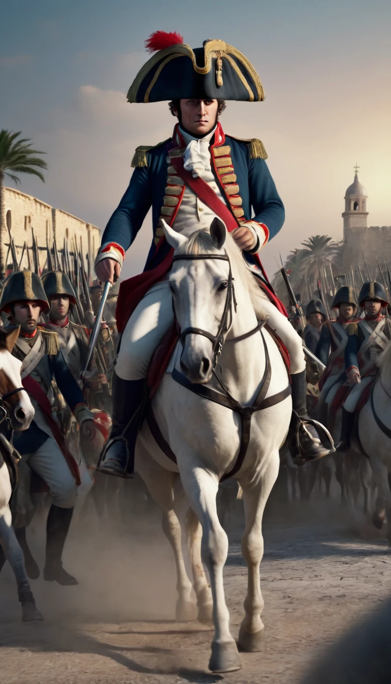 French troops the Napoleon take the city of Jaffa in a violent assault. That night, a brutal massacre takes place, without distinction of age, gender or religion. ultra realistic 32k uhd. view panoramic. cinematic.