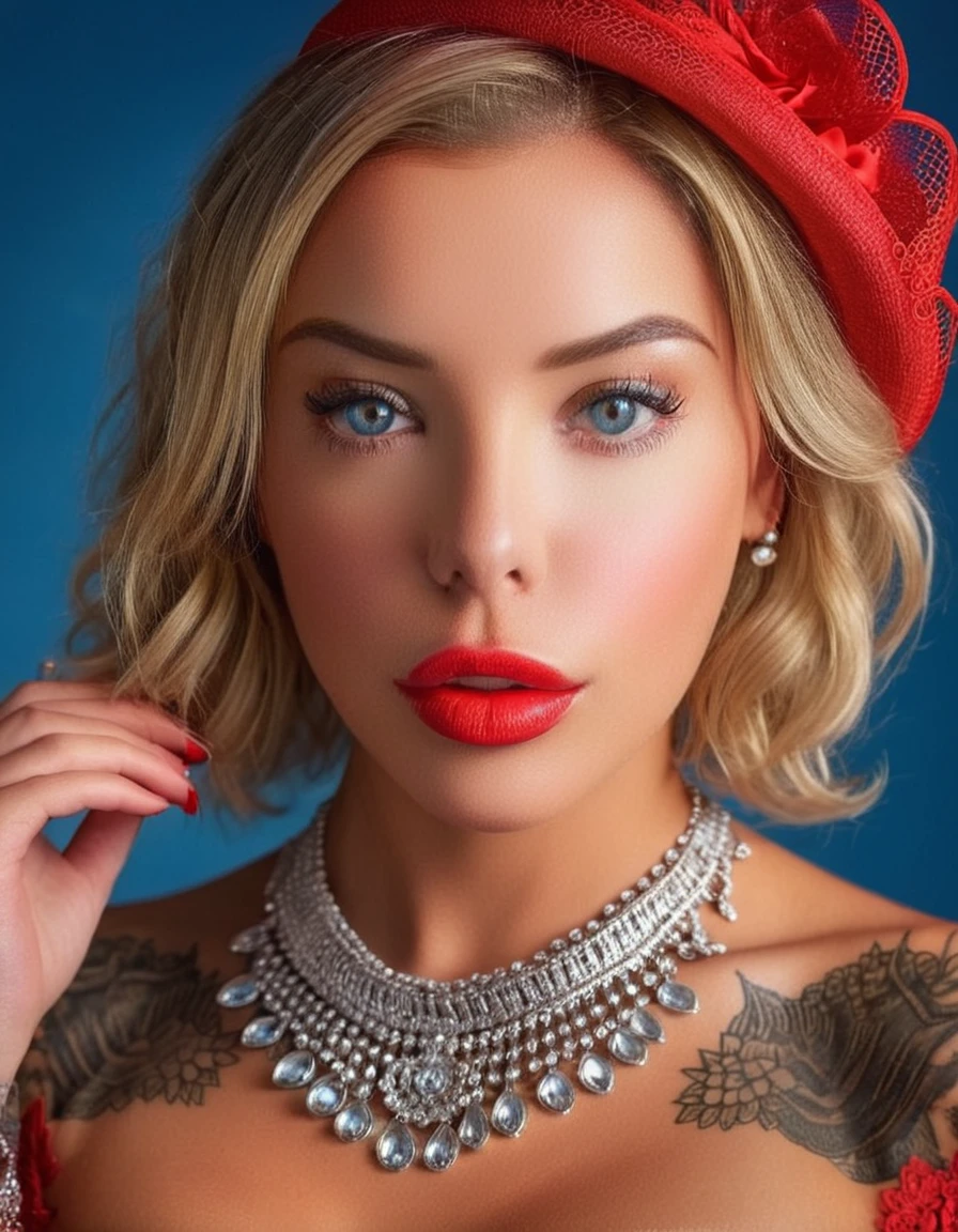 (best quality,4k,highres,masterpiece:1.2),ultra-detailed,realistic:1.37,beautiful detailed eyes,beautiful detailed lips,extremely detailed face,long eyelashes,feminine Laurence bedard, appearance,graceful posture,tousled waves in her hair,bold red lip,serene oceanic blue backdrop,elegant attire,glamorous look,sparkling jewelry,portraits,vivid colors,soft natural lighting.